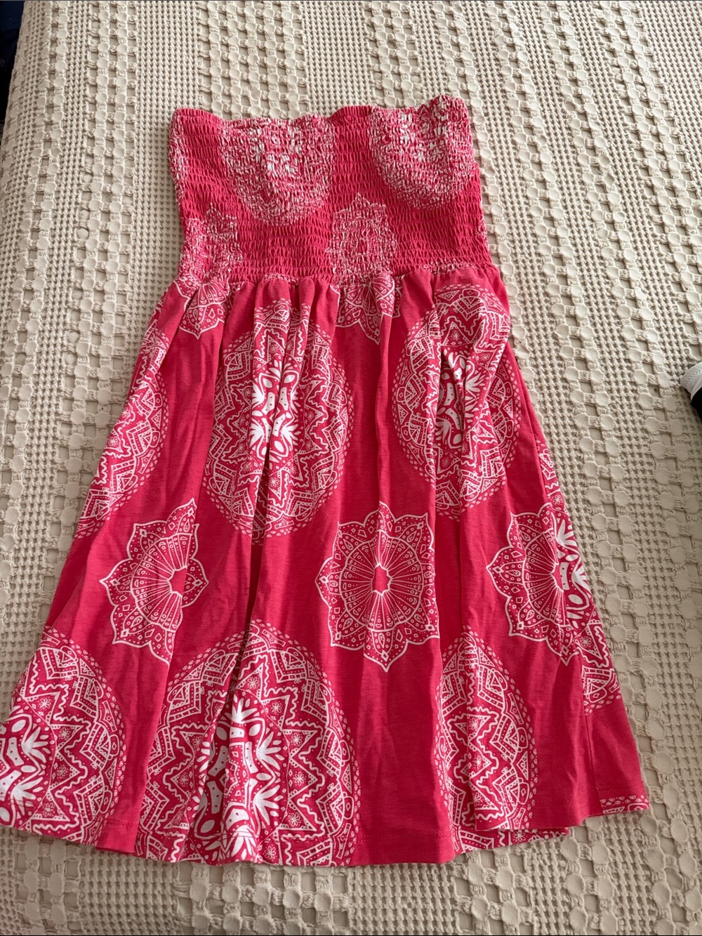 VENUS Pink Strapless Smocked Swim Coverup Dress